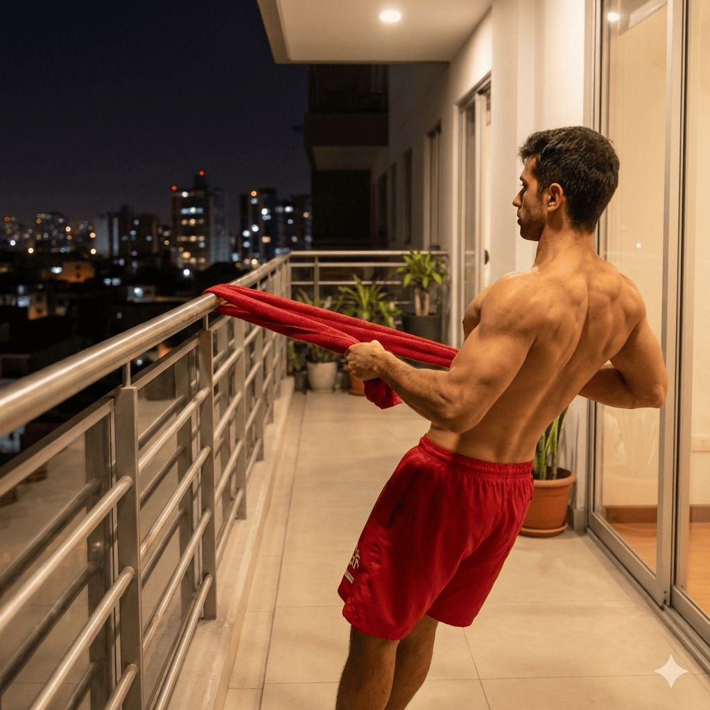 Remo casero en puerta para postura y testosterona natural